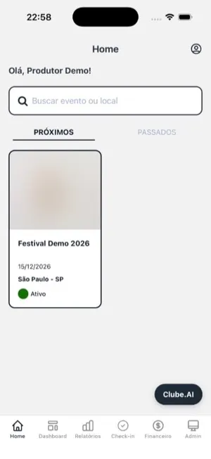 Clube do Ingresso — Produtor — tela 1